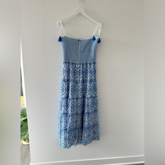 ALICE & OLIVIA Marna Mixed Blue Embroidery Smocked Sundress 12 - Picture 9 of 11